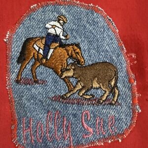 Vintage Western Chore‎ Jacket Cowboy Rodeo Cowgirl Denim Patch Full Zip L * RARE